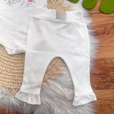 CONJ. DE MALHA 3 PEÇAS - Passarinho com Flores Bordadas - Off White 